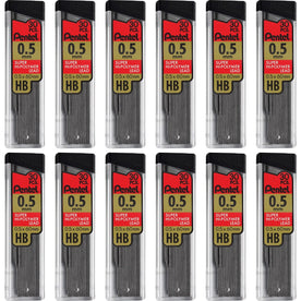 Pentel Super Hi-Polymer 0.5mm Fine Point HB Black Leads - 30/Tube 12/Box - Refills