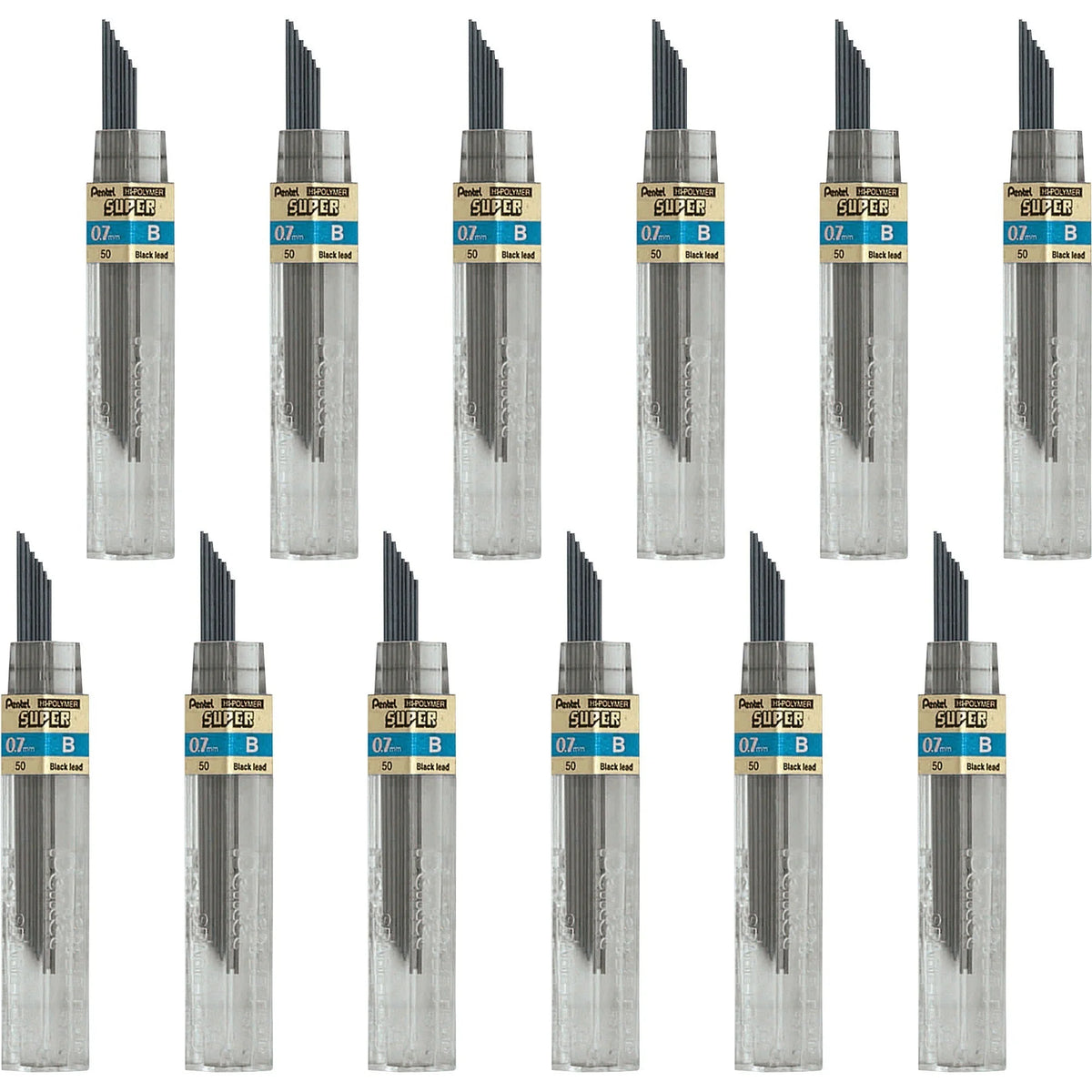 Pentel Super Hi-Polymer 0.7mm B Black Lead - 12 Leads - Medium Point - Refills