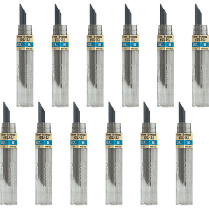Pentel Super Hi-Polymer 0.7mm B Black Lead - 12 Leads - Medium Point - Refills