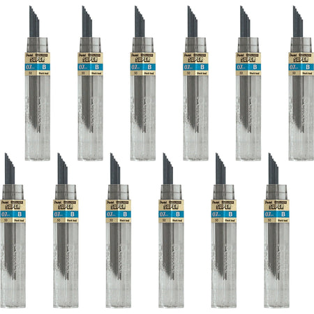 Pentel Super Hi-Polymer 0.7mm B Black Lead - 12 Leads - Medium Point - Refills