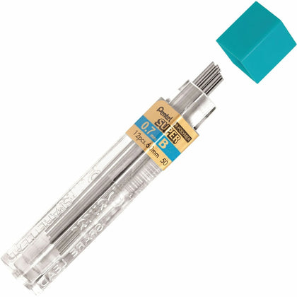 Pentel Super Hi-Polymer 0.7mm B Black Lead - 12 Pack - Refills