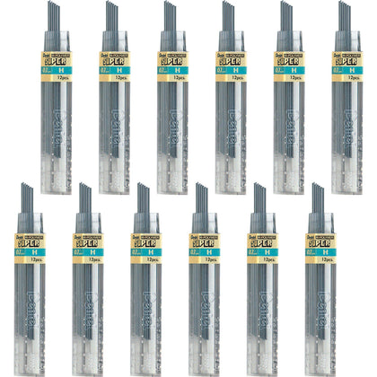Pentel Super Hi-Polymer 0.7mm H Black Lead - 12 Leads - Medium Point - Refills
