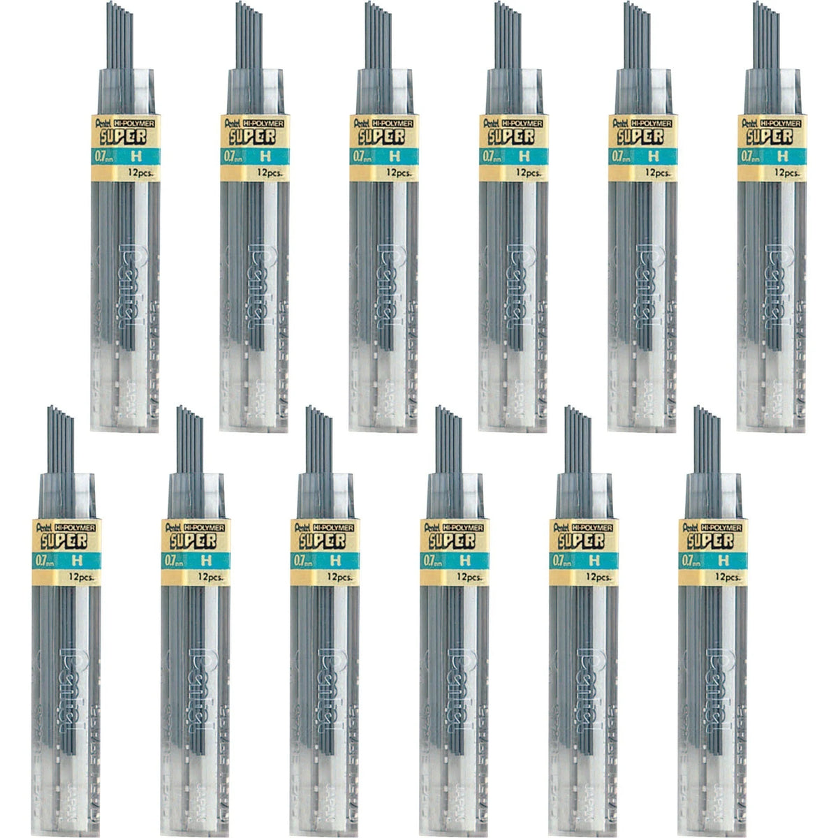 Pentel Super Hi-Polymer 0.7mm H Black Lead - 12 Leads - Medium Point - Refills
