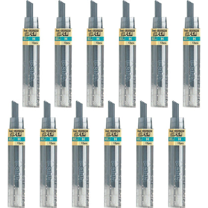Pentel Super Hi-Polymer 0.7mm H Black Lead - 12 Leads - Medium Point - Refills