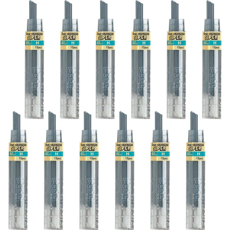 Pentel Super Hi-Polymer 0.7mm H Black Lead - 12 Leads - Medium Point - Refills