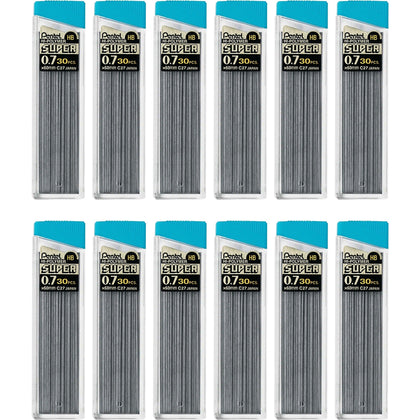 Pentel Super Hi-Polymer 0.7mm HB Black Leads - 30/Tube 12/Box - Refills