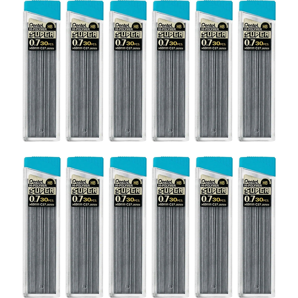 Pentel Super Hi-Polymer 0.7mm HB Black Leads - 30/Tube 12/Box - Refills