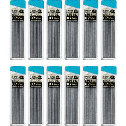 Pentel Super Hi-Polymer 0.7mm HB Black Leads - 30/Tube 12/Box - Refills