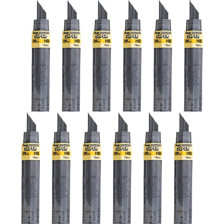 Pentel Super Hi-Polymer 0.9mm HB Black Leads - Bold Point - 15/Tube - Refills