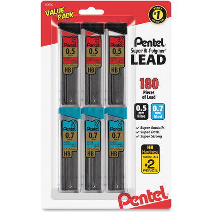 Pentel Super Hi-Polymer Lead Refills: 0.5mm & 0.7mm Black Break Resistant - 6 Pack - Refills