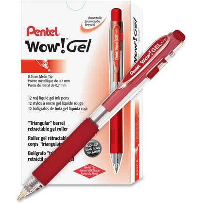 Pentel Wow! Gel Pens - 0.7mm Medium Point - Red Ink - Retractable - 1 Dozen
