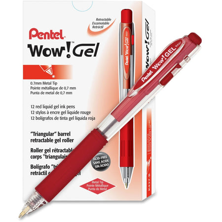 Pentel Wow! Gel Pens - 0.7mm Medium Point - Red Ink - Retractable - 1 Dozen