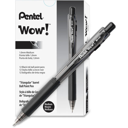 Pentel WOW! Retractable Ballpoint Pens - Medium Point - Black Ink - 36 Pack