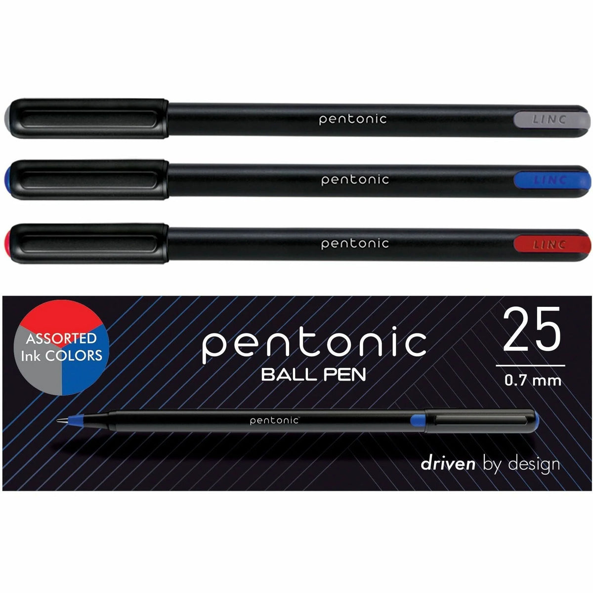 Pentonic Ballpoint Pen Set: 0.7mm Point Assorted Ink - 25/Box - Pens