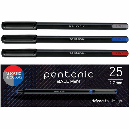 Pentonic Ballpoint Pen Set: 0.7mm Point Assorted Ink - 25/Box - Pens