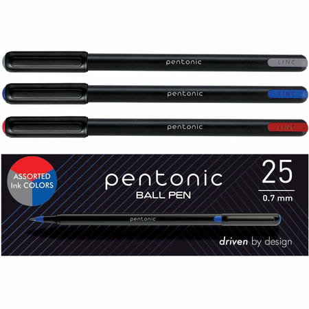 Pentonic Ballpoint Pen Set: 0.7mm Point Assorted Ink - 25/Box - Pens