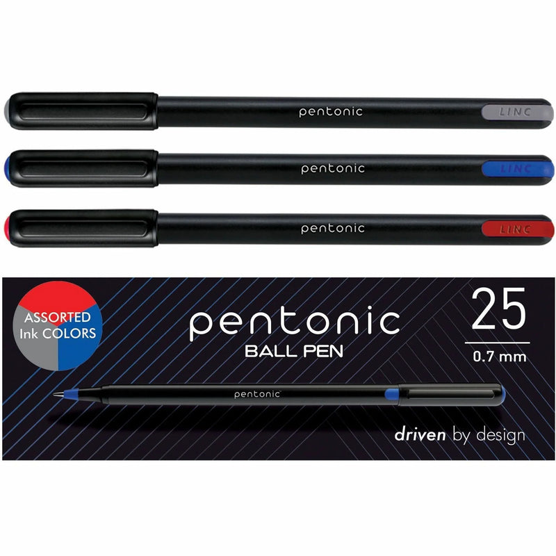 Pentonic Ballpoint Pen Set: 0.7mm Point Assorted Ink - 25/Box - Pens
