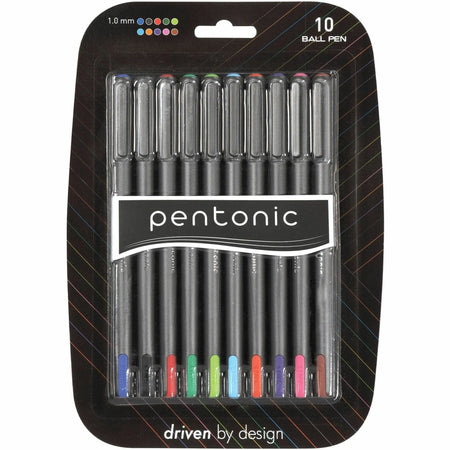 Pentonic Ballpoint Pen Set: 1mm Assorted Ink Nickel Silver Tip - 10 Pack - Pens