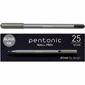 Pentonic Ballpoint Pen Set: 1mm Black Ink Nickel Silver Tip - 25/Box - Pens