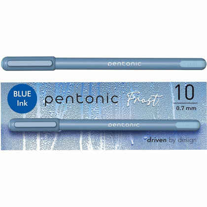 Pentonic Frosted Barrel Ballpoint Pens - Fine 0.7mm Blue Ink - 10/Box