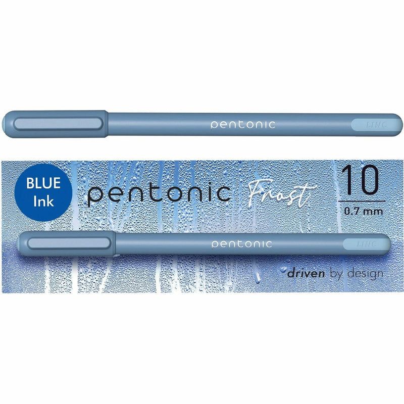 Pentonic Frosted Barrel Ballpoint Pens - Fine 0.7mm Blue Ink - 10/Box