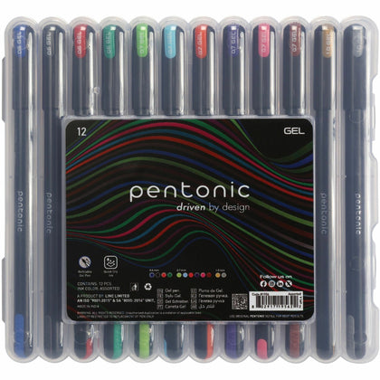 Pentonic Gel Pens: 1mm Assorted Ink Gel-based - 12 Pack - Pens