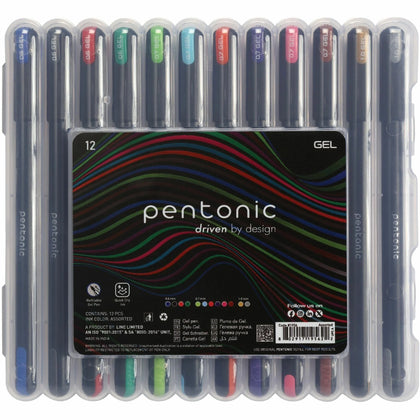 Pentonic Gel Pens: 1mm Assorted Ink Gel-based - 12 Pack - Pens