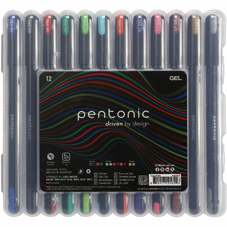 Pentonic Gel Pens: 1mm Assorted Ink Gel-based - 12 Pack - Pens