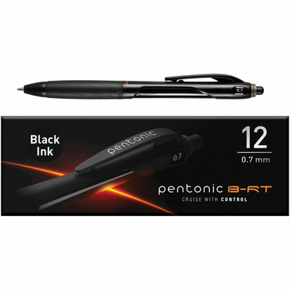 Pentonic Retractable Ballpoint Pens - 0.7mm Fine Point - Black Ink - Pack of 12