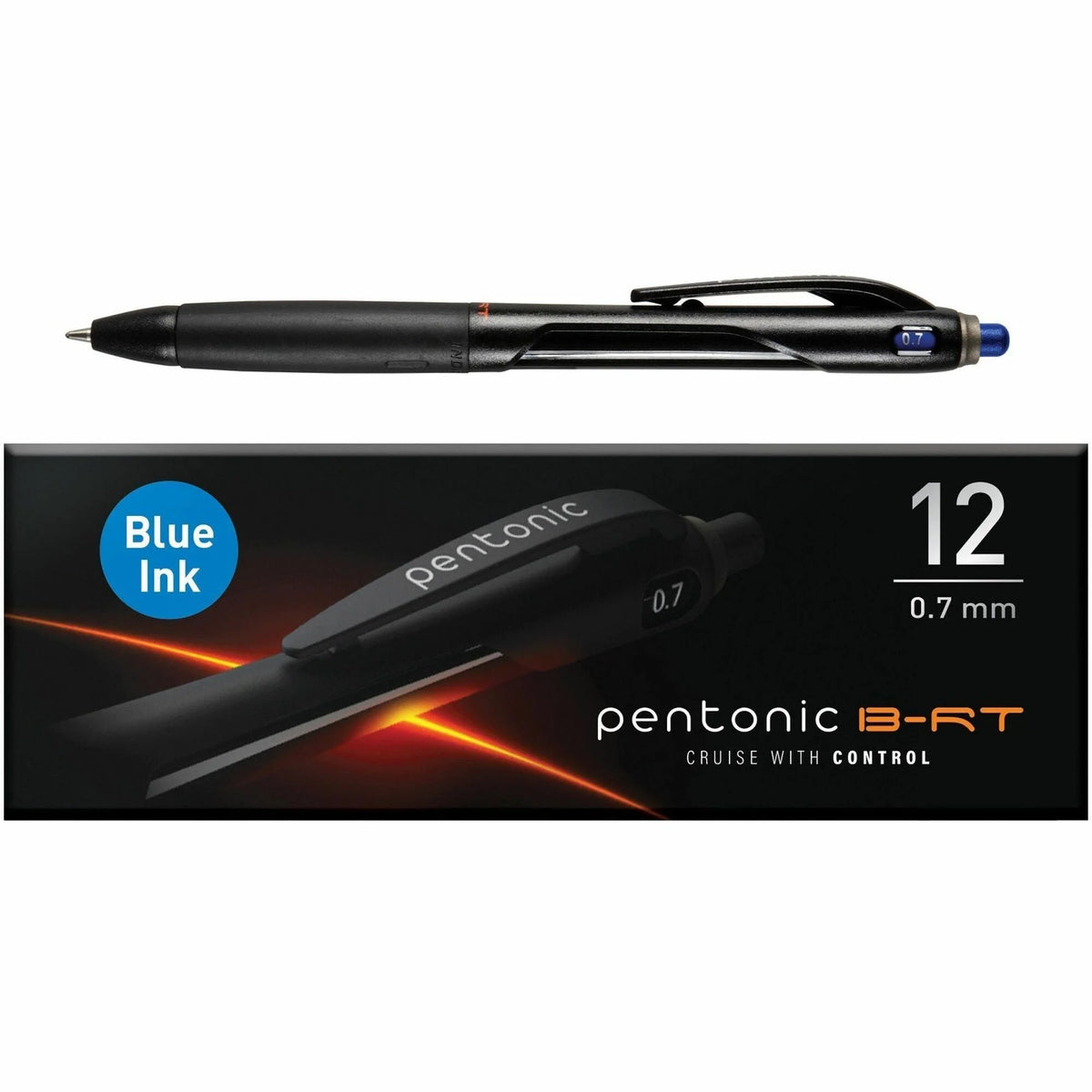Pentonic Retractable Ballpoint Pens - 0.7mm Fine Point - Blue Ink - Pack of 12