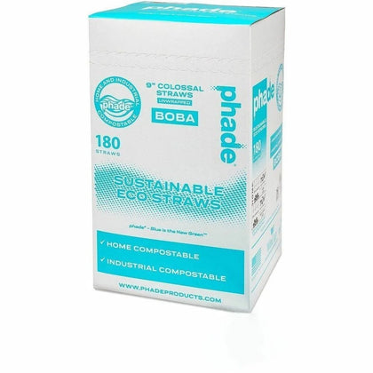 Phade Compostable Straws: 9’’ PHA Straws in Caribbean Blue - 180