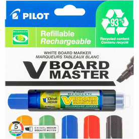 Pilot BeGreen VBoard Dry-erase Markers - Broad Chisel Point - Refillable - 5 Pack - & Dry-Erase
