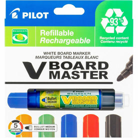 Pilot BeGreen VBoard Master Bullet Marker - Medium Point - Refillable - 5 Pack - Markers & Dry-Erase