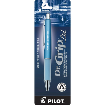 Pilot Dr. Grip Gel Rollerball Pen - 0.7mm Fine Point - Refillable - Black Ink - Ice Blue Barrel - Pens