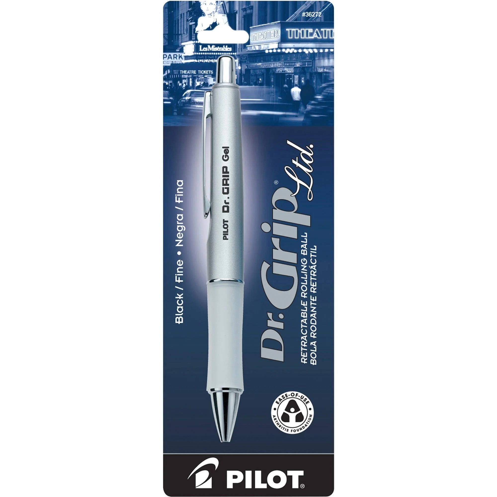Pilot Dr. Grip Gel Rollerball Pen - 0.7mm Fine Point - Refillable - Black Ink - Platinum Barrel - Pens