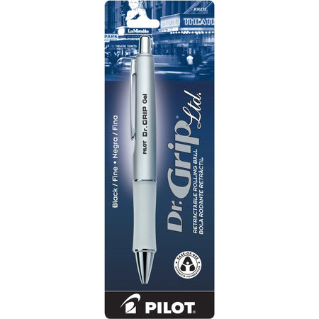 Pilot Dr. Grip Gel Rollerball Pen - 0.7mm Fine Point - Refillable - Black Ink - Platinum Barrel - Pens