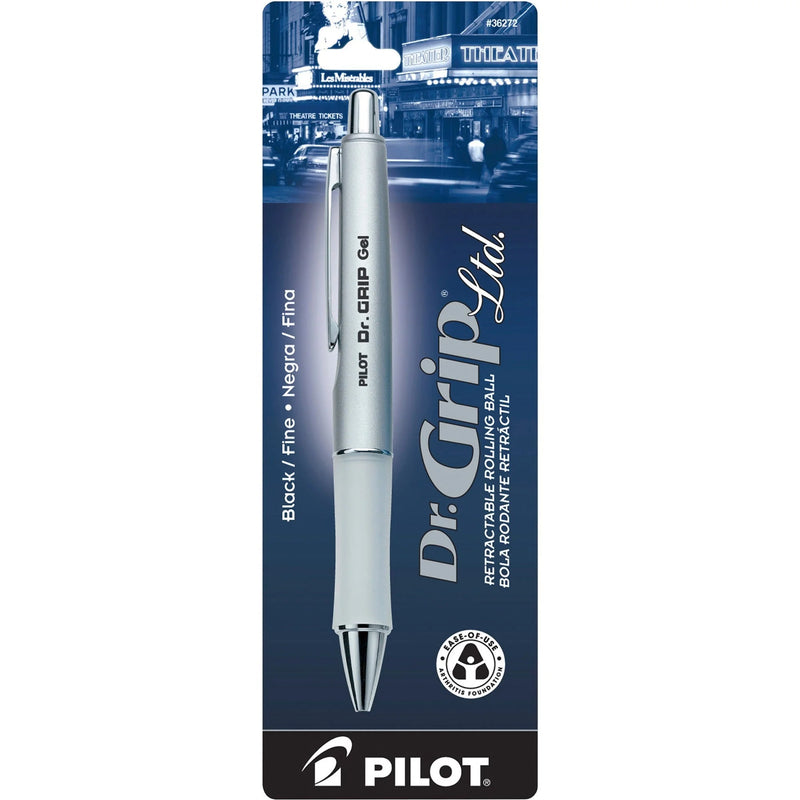 Pilot Dr. Grip Gel Rollerball Pen - 0.7mm Fine Point - Refillable - Black Ink - Platinum Barrel - Pens