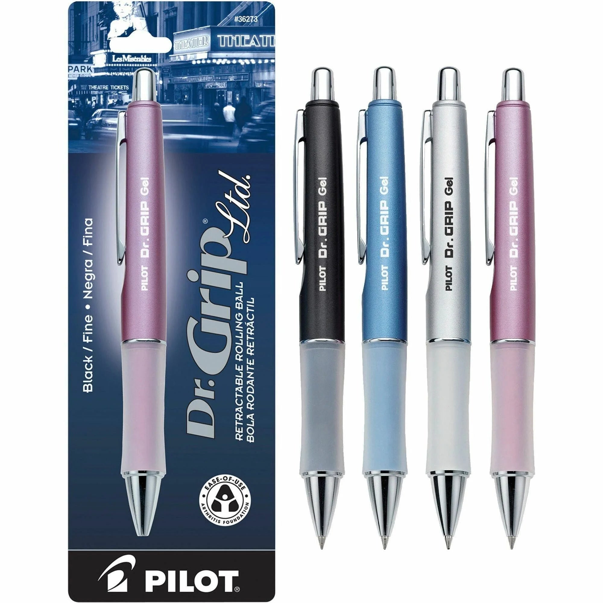 Pilot Dr. Grip Gel Rollerball Pens - 0.7mm Fine Point - Refillable & Retractable - Black Ink - Assorted Barrel