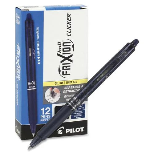 Pilot FriXion Clicker Gel Pens - 0.7mm Fine Point - Navy Blue Ink
