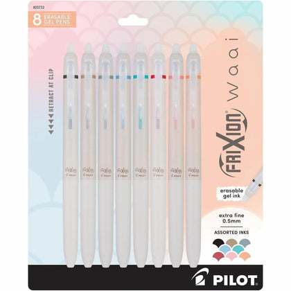 Pilot FriXion Waai Gel Pen Set - 0.5mm Extra Fine Point - Erasable Ink - 8 Colors - Pens