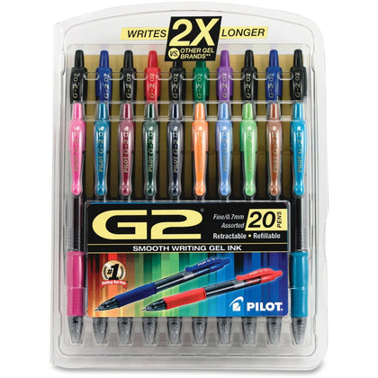 Pilot G2 20-Pack Gel Ink Pens - 0.7mm Fine Point - Refillable & Retractable