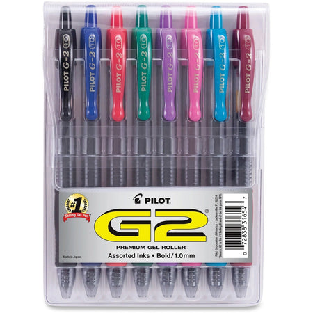 Pilot G2 Bold Gel Roller Pens - 1mm Point - Retractable - Assorted Ink Colors - Gel-based - 8-Pack