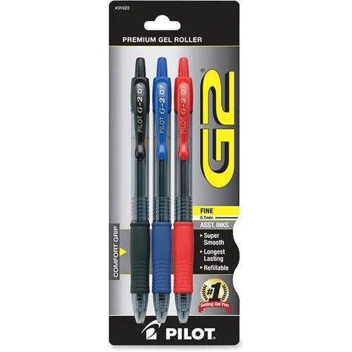 Pilot G2 Gel Ink Pens - 0.7mm Fine Point - Refillable - 3-Pack