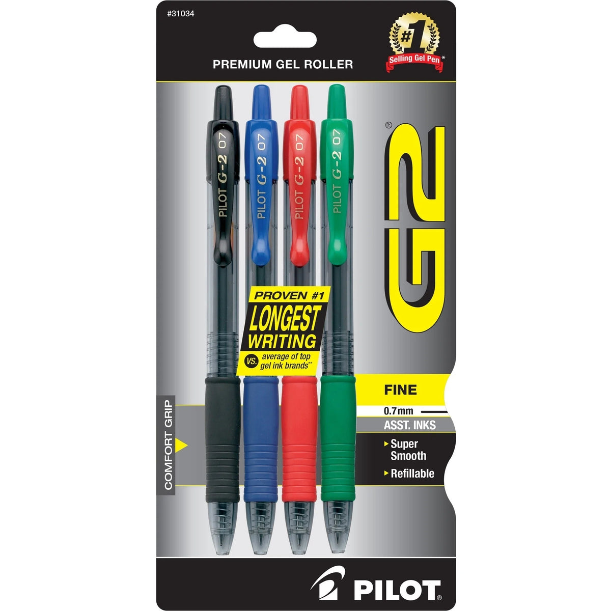 Pilot G2 Gel Rollerball Pens - 0.7mm Fine Point - Refillable & Assorted Ink