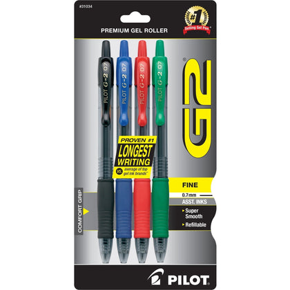Pilot G2 Gel Rollerball Pens - 0.7mm Fine Point - Refillable & Assorted Ink