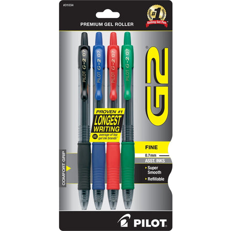Pilot G2 Gel Rollerball Pens - 0.7mm Fine Point - Refillable & Assorted Ink