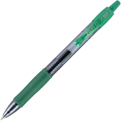 Pilot G2 Gel Rollerball Pens - 0.7mm Fine Point - Refillable - Green Ink - Clear Barrel