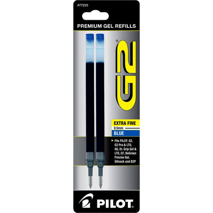 Pilot G2 Premium Gel Pen Refills - 0.50mm Extra Fine Point Blue Ink - Smear Proof - 2 Pack