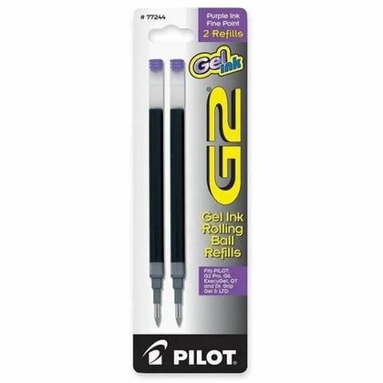 Pilot G2 Premium Gel Pen Refills - 0.7mm Fine Point Purple Ink - Smear Proof - 2 Pack