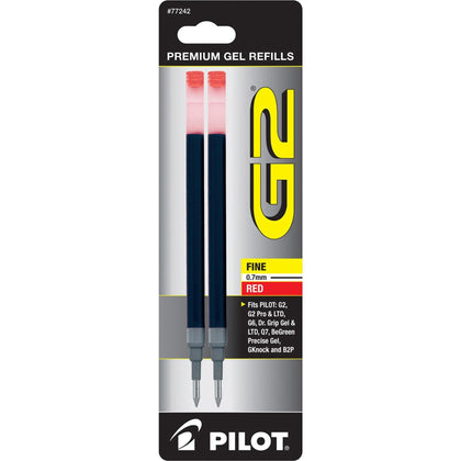 Pilot G2 Premium Gel Pen Refills - 0.7mm Fine Point Red Ink - Smear Proof - 2 Pack